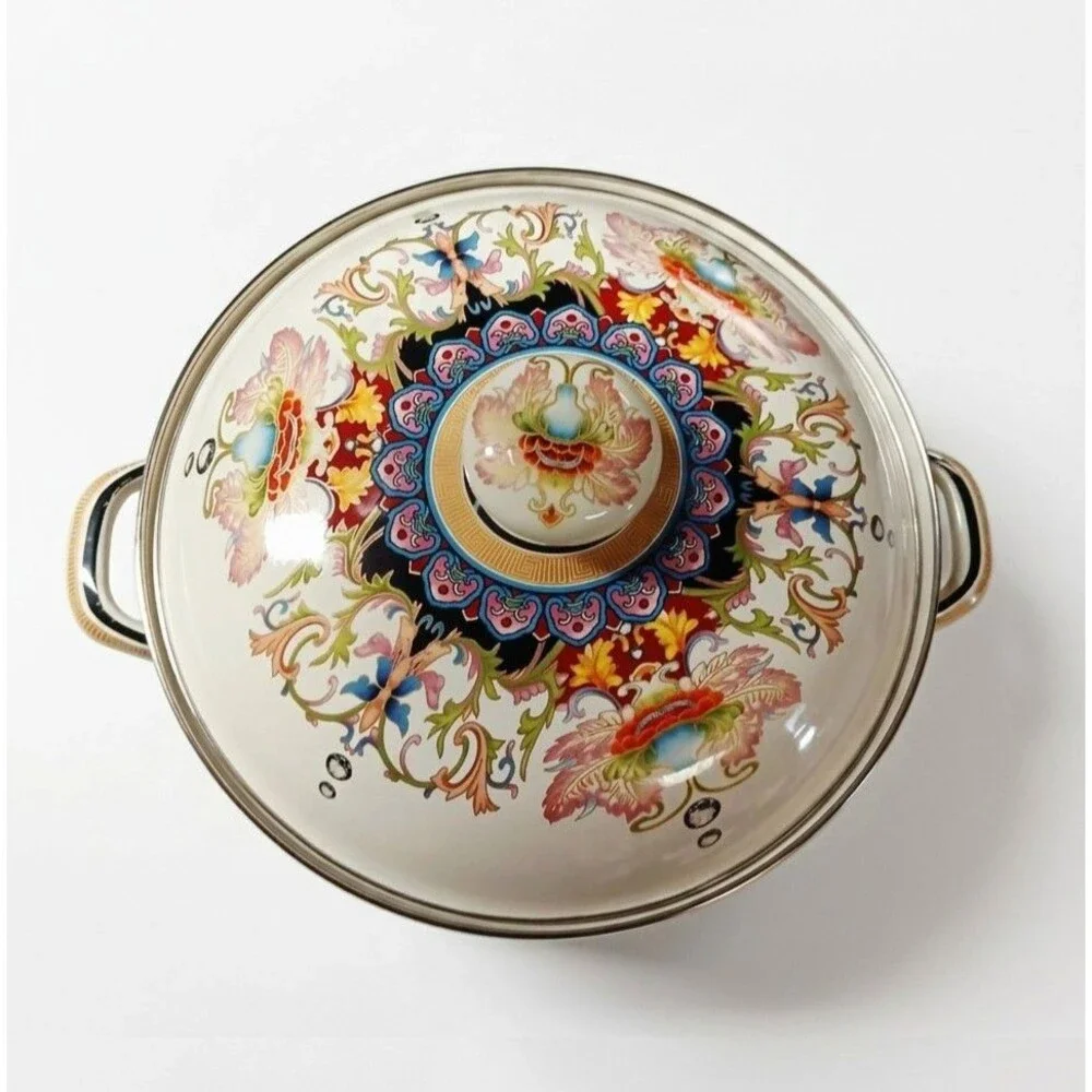 XJL 24cm Enamel Stockpot w/ Lid, 3.6 qt Multicolor Double Handle